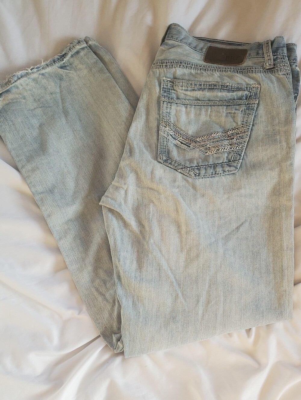 BKE Tyler Straight Leg Distressed Denim Light Wash Mens Jeans, Sz 38XL (W38/L35)